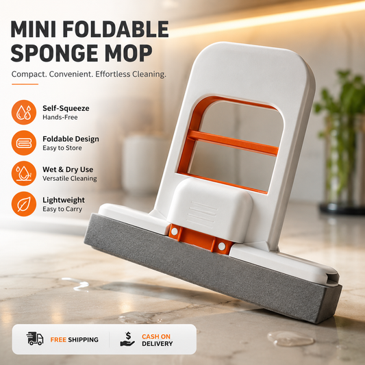 Mini Foldable Sponge Mop, Self-Squeeze Desktop Mop for Small Spaces, Wet & Dry Portable Cleaning Tool for Kitchen Countertops