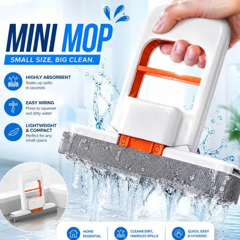 Mini Foldable Sponge Mop, Self-Squeeze Desktop Mop for Small Spaces, Wet & Dry Portable Cleaning Tool for Kitchen Countertops